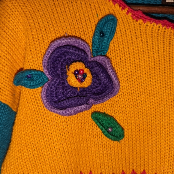 Vintage SKY wear Pink Blue Floral Flower Embellished Women size M Sweater - Picture 2 of 11